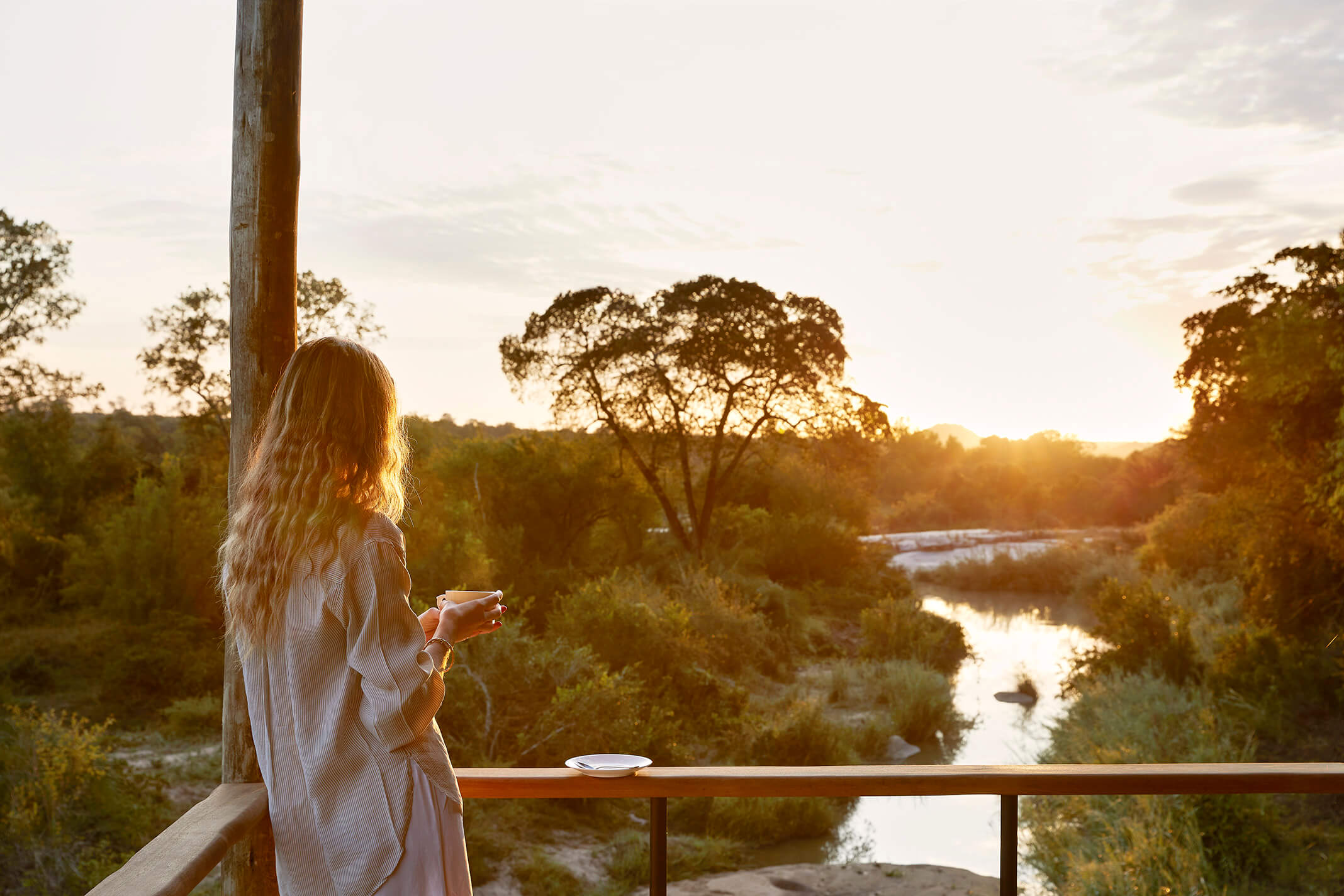Main deck overlooking river at Londolozi's Founders Camp