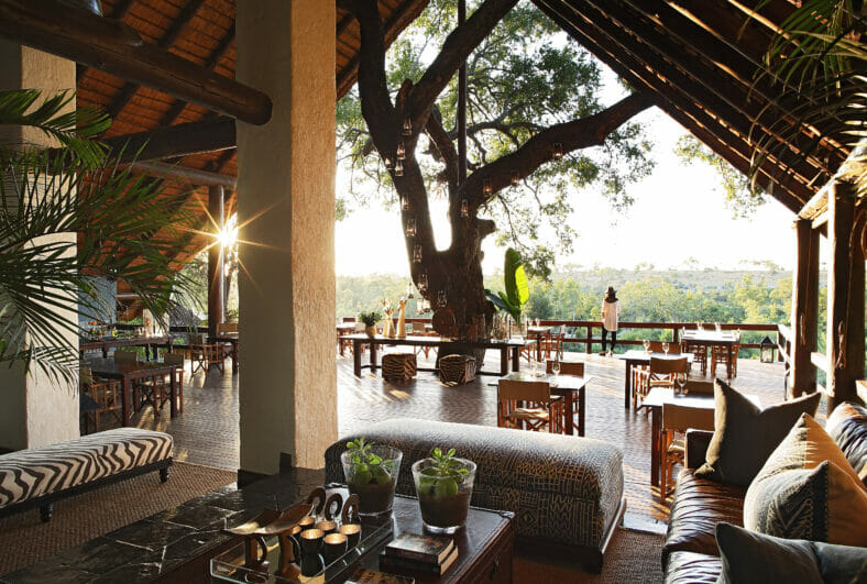 Londolozi Varty Camp Main Area and Deck Overlooking the Sand River