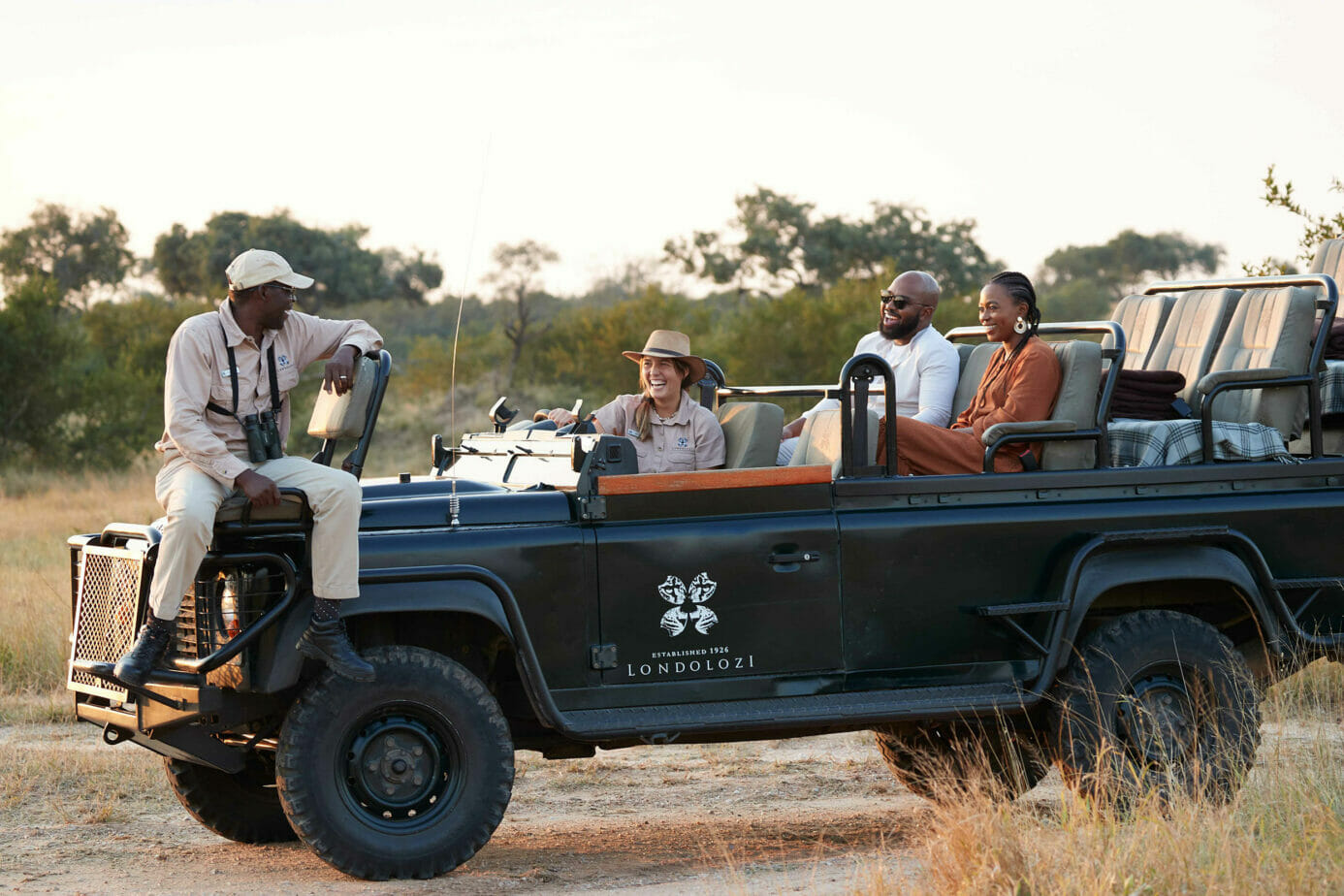 On safari game drive in Land Rover at Londolozi in South Africa