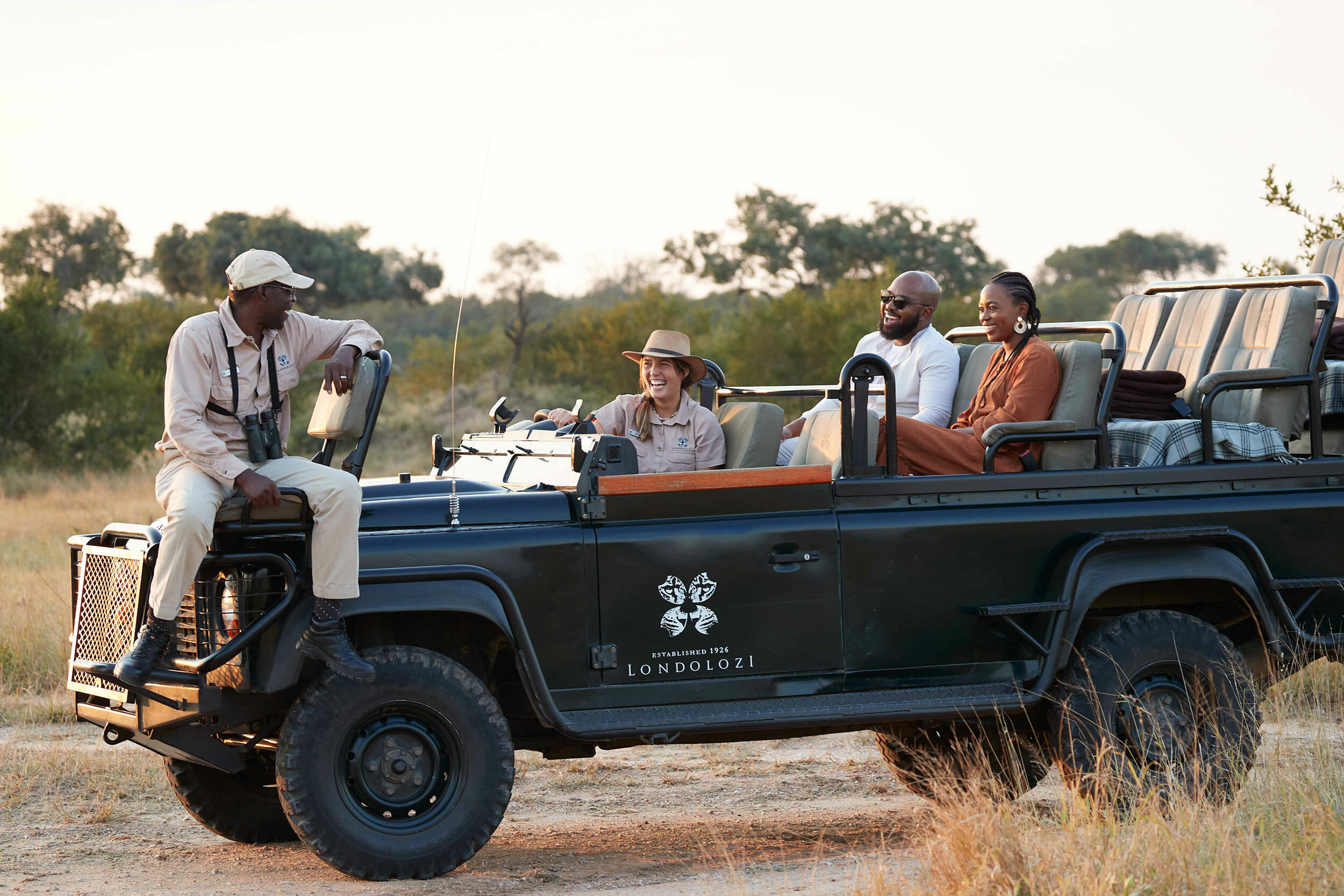 On safari game drive in Land Rover at Londolozi in South Africa